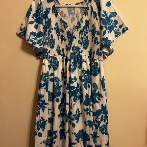 Floral Blue and White Midi Dress